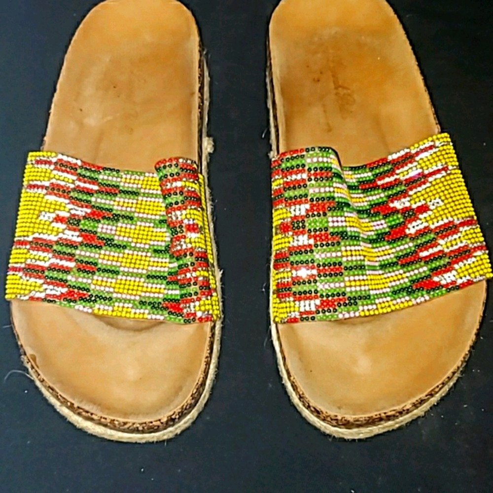 Tropical Beaded Platform Sandals